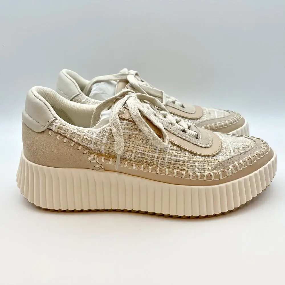 Dolce Vita Womens Dolen Sneaker US 8.5 Ivory Tan Leather Lace-Up Closure NIB - Picture 3 of 12